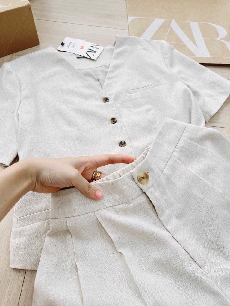 SET LINEN ZARRA 2 LỚP BUỘC SAU NỮ (HÀNG ĐẮT) SẴN (SALE 158k)