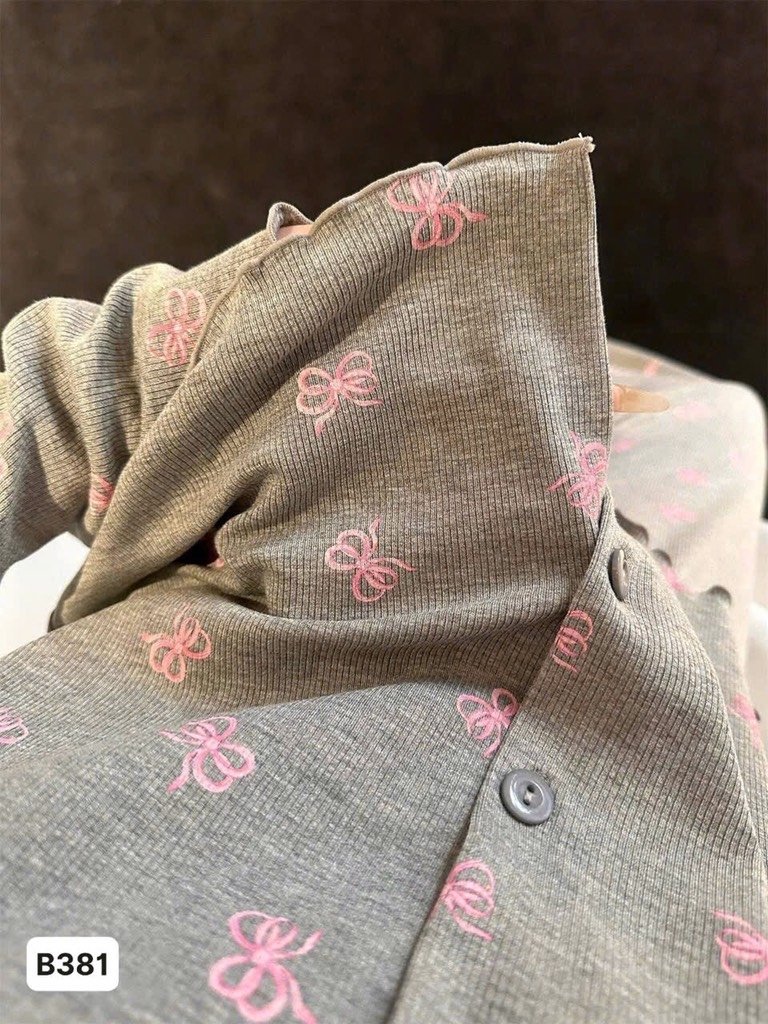 SET BỘ PIJAMA XÁM VIỀN BÈO NƠ NỮ