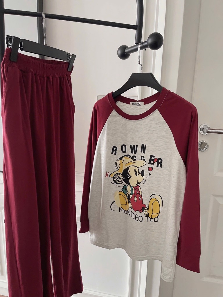 SET BỘ DÀI MẶC NHÀ MICKY PHỐI ĐỎ NỮ THU ĐÔNG SẴN