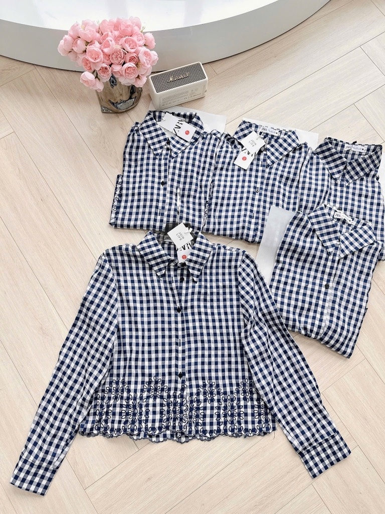 ÁO SƠ MI KẺ CARO ZRA THÊU HOA VINTAGE NỮ (XẢ 109k)