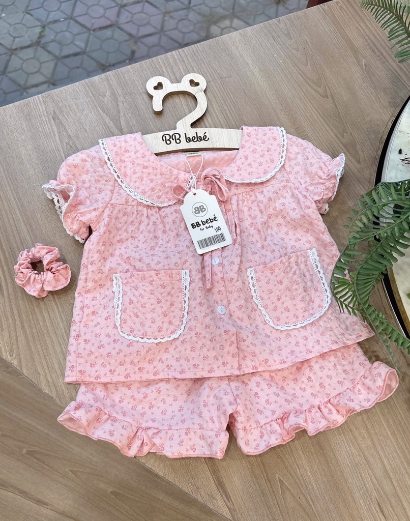 SET BỘ ĐŨI XỐP VIỀN REN HỒNG CHO BÉ GÁI