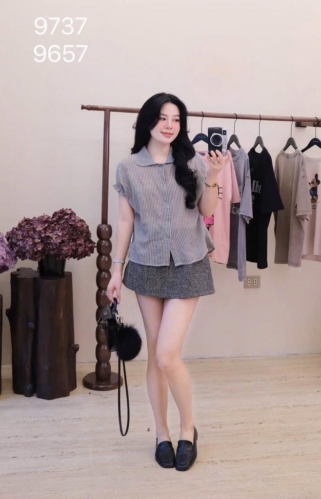 ÁO SƠ MI GU CỔ SEN TAY LIỀN BÈO NỮ SẴN