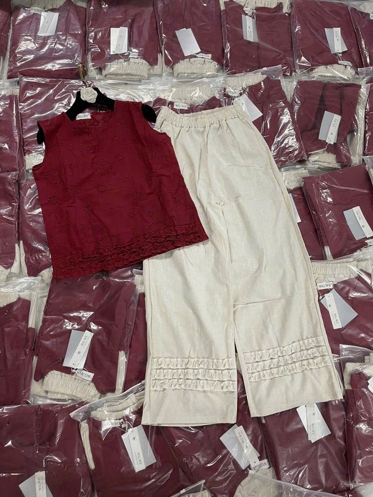 SET ÁO ĐỎ REN QUẦN SUÔNG NỮ SẴN
