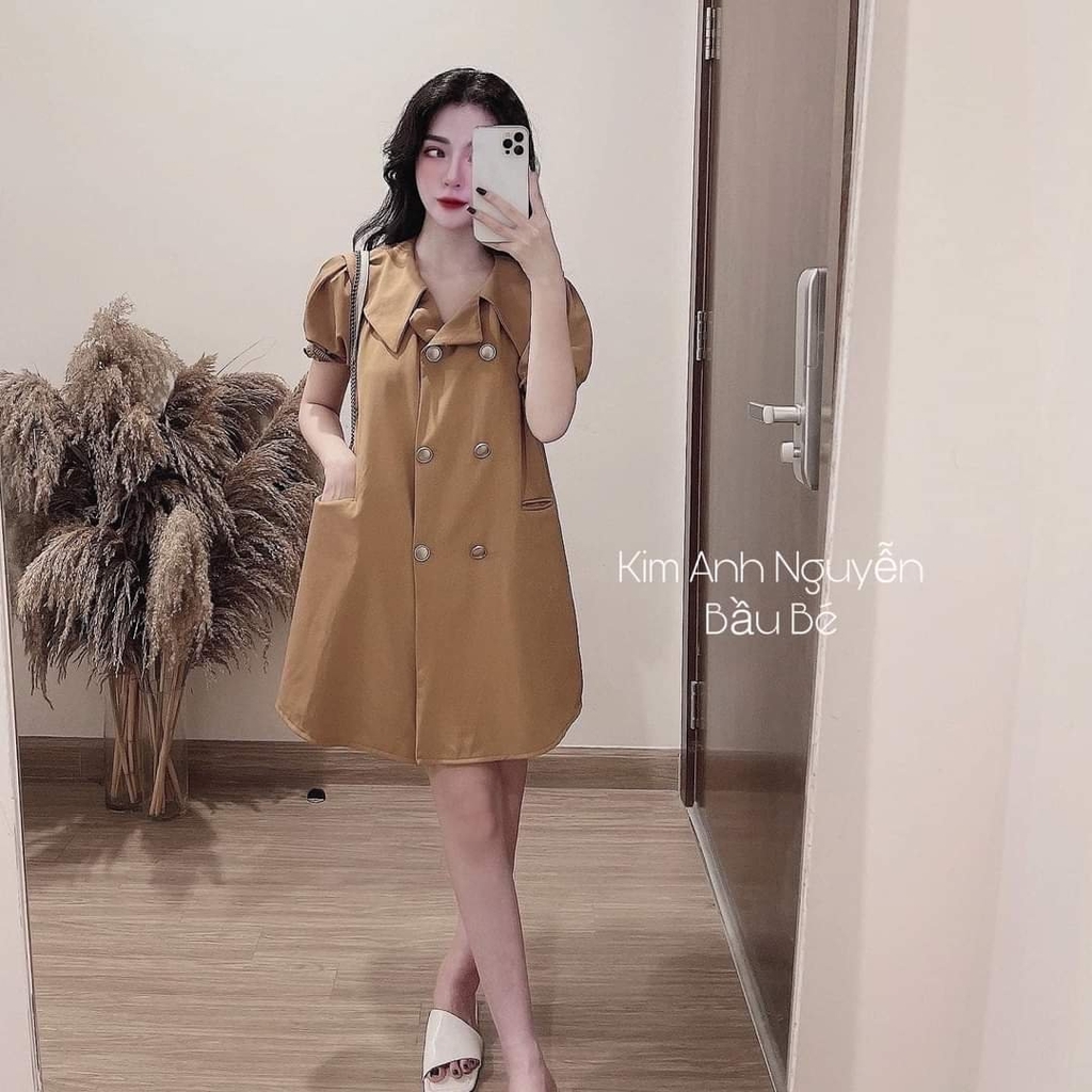 VÁY BABYDOLL NÂU CỔ VEST KHUY XỊN (Xả 45k)