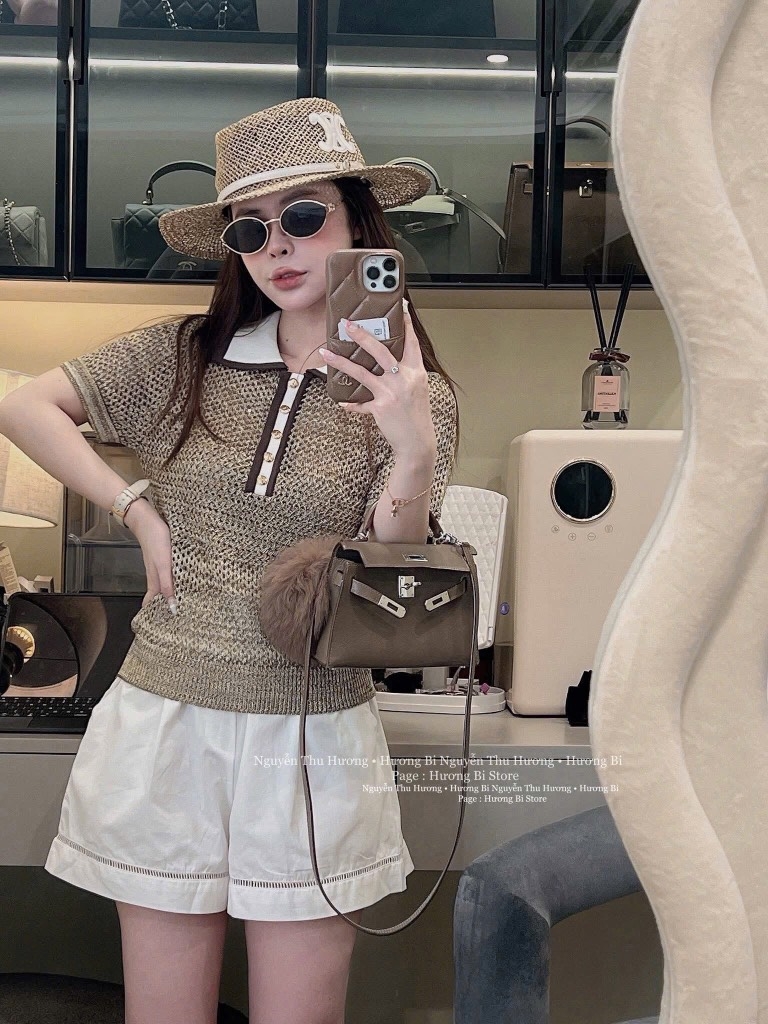 ÁO LEN LƯỚI NHŨ CỔ POLO NỮ