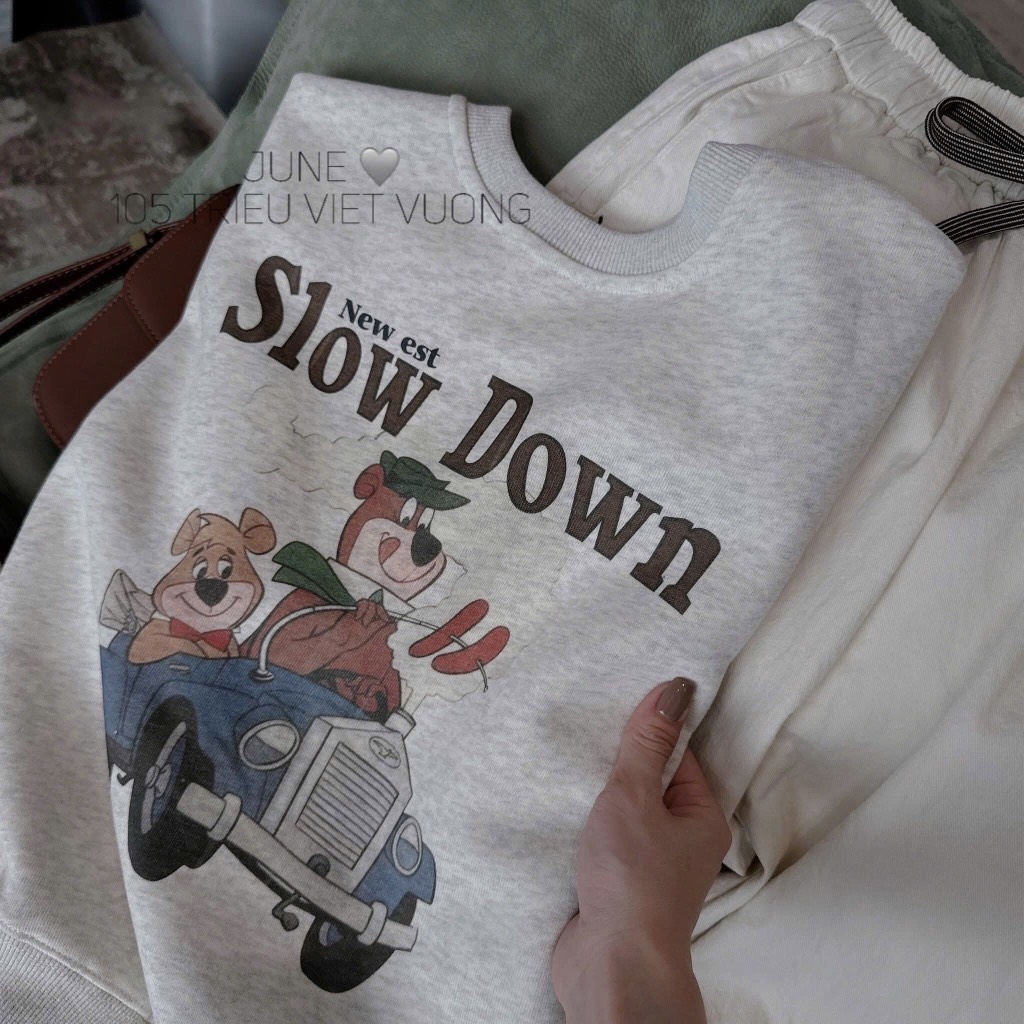 SET ÁO NỈ SLOW DOWN MIX QUẦN BAGGY KEM NỮ THU ĐÔNG (HÀNG ĐÂT)