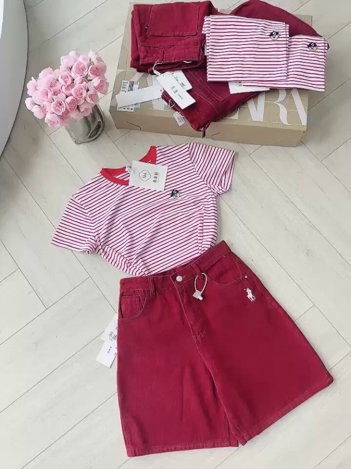 SET ÁO PHÔNG PHỐI MIX QUẦN JEAN SHORT LỬNG THÊU NỮ SẴN( Xả 145k)