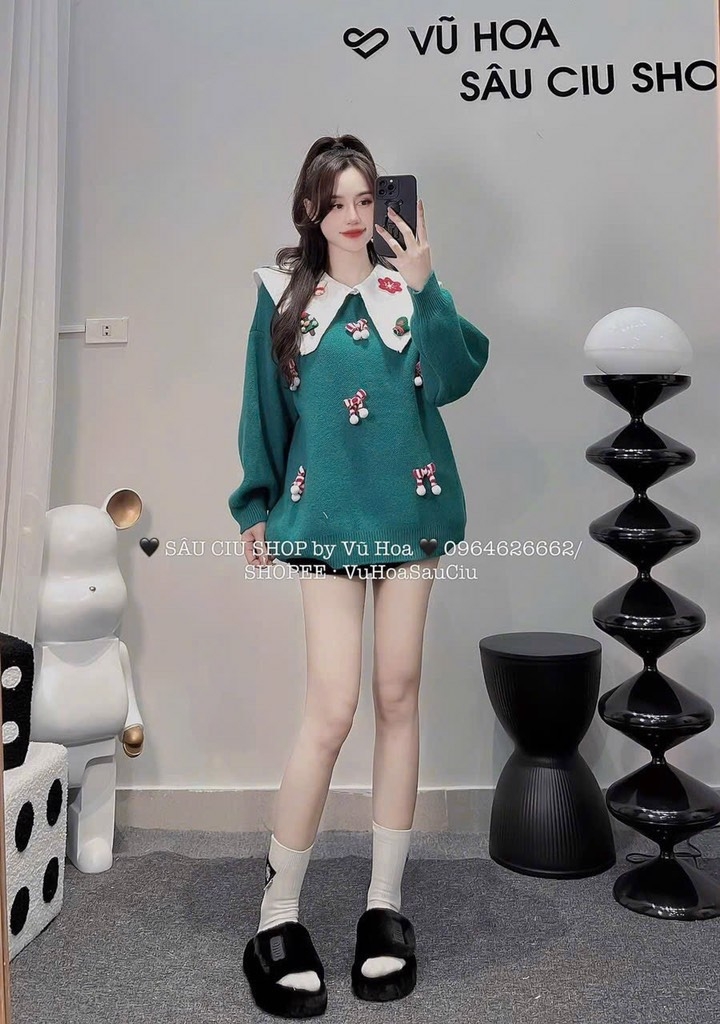 ÁO LEN NOEL XANH ĐỎ NỮ THU ĐÔNG SẴN