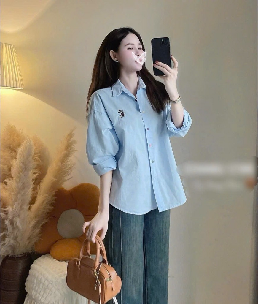 ÁO SƠ MI THÊU MICKEY 3 MÀU NỮ SẴN