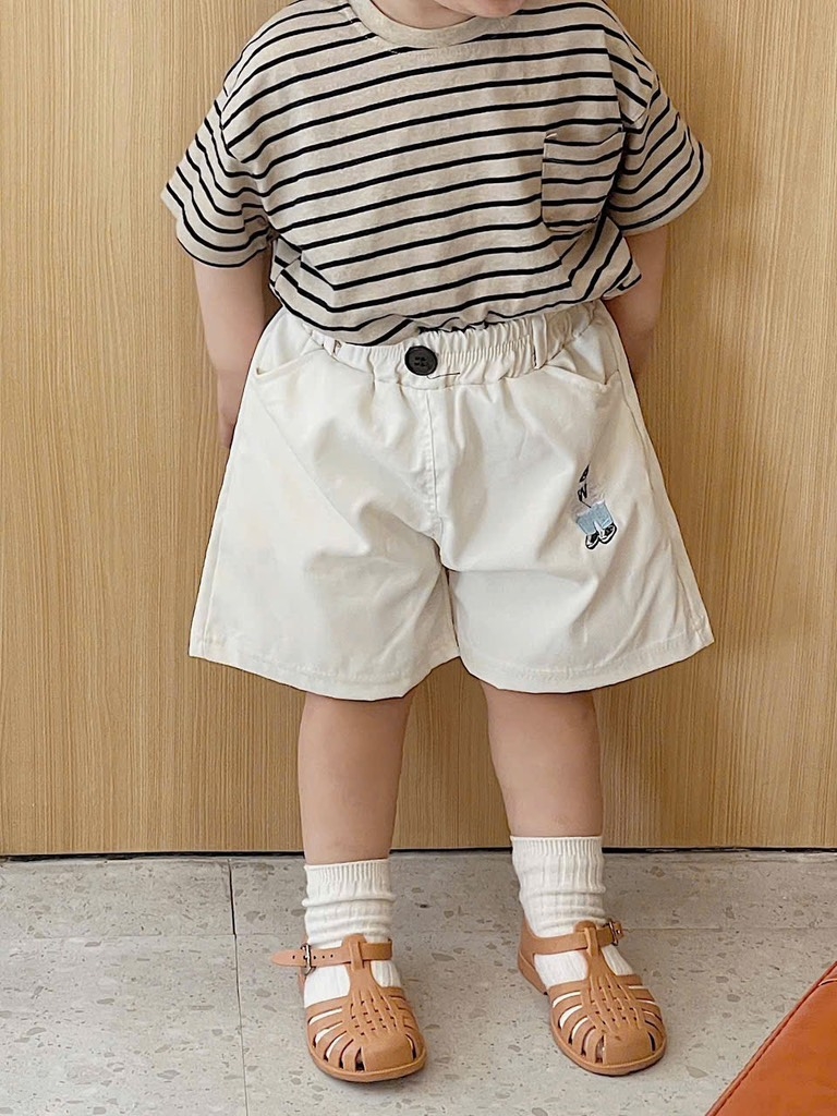 SET 3 QUẦN ĐÙI KAKI THÊU GẤU ĐEN TRẮNG NÂU BÉ TRAI SẴN(XẢ 89k)