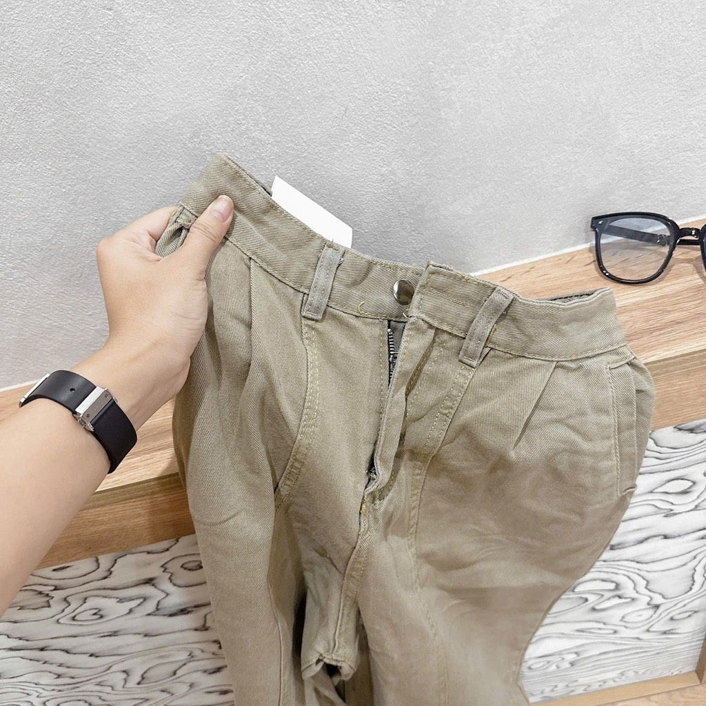 QUẦN JEAN NỮ SUÔNG NÂU GÂN NỔI