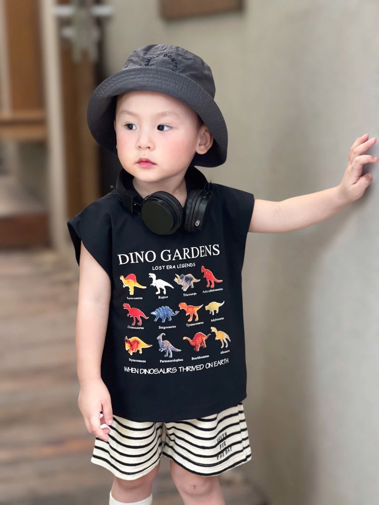 SET 3 ÁO PHÔNG ĐEN TRẮNG XANH KHỦNG LONG BÉ TRAI