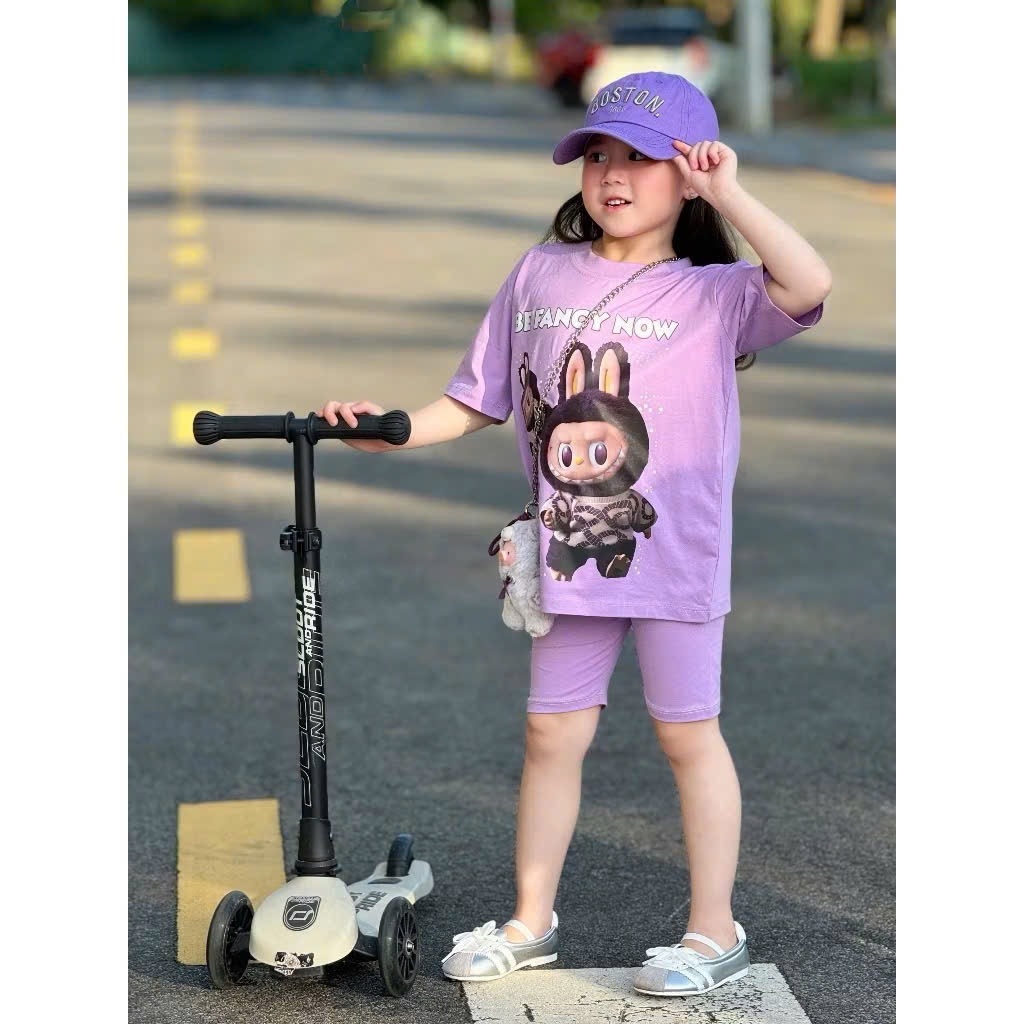 SET BỘ BÉ GÁI CỘC TAY QUẦN NGỐ LABUBU TÍM