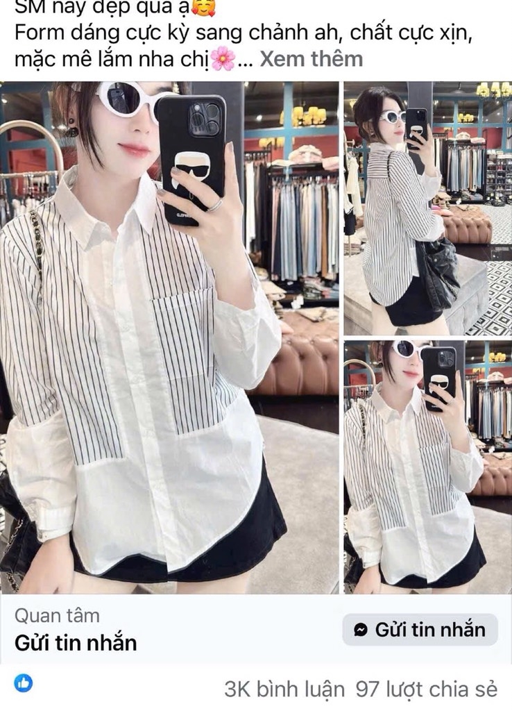 ÁO SƠ MI GU PHỐI KẺ DÀI TAY NỮ SẴN