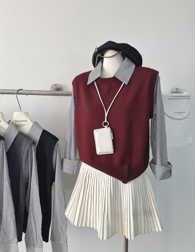 ÁO LEN PHỐI SƠ MI 5 MÀU NỮ THU ĐÔNG