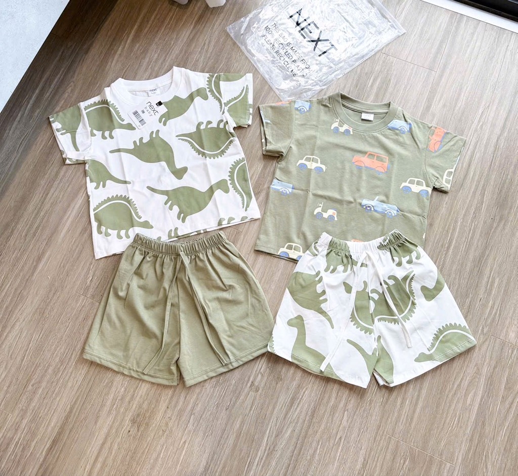 SÉT 2 BỘ COTTON CỘC KHỦNG LONG - GẤU TONE XANH BÉ TRAI( 70k)