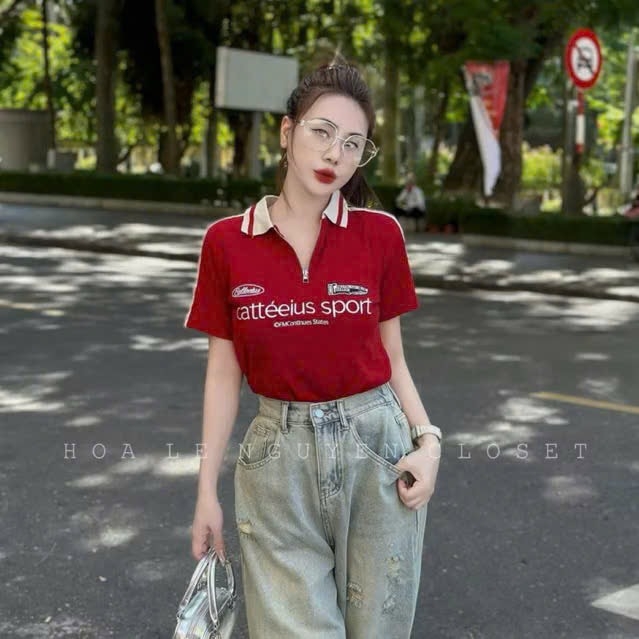 ÁO COTTON CỔ BO LEN ĐỎ NỮ SẴN(XẢ 49k)