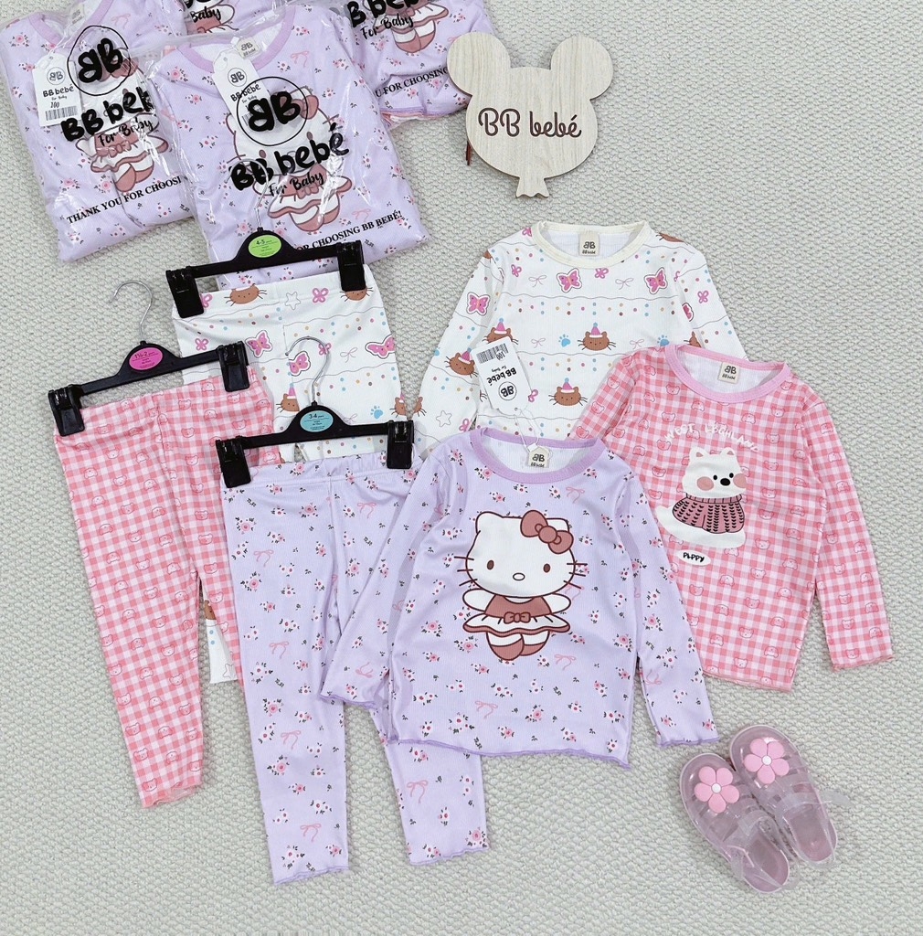 SET 3 BỘ DÀI KITTY TĂM KẺ HỒNG TÍM BÉ GÁI