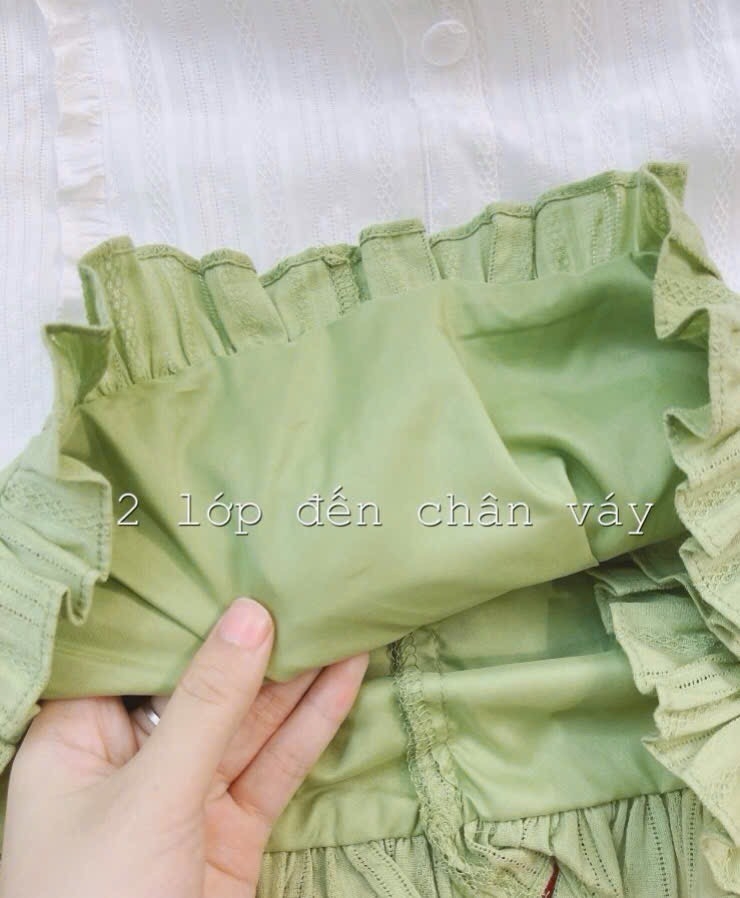 VÁY CỔ BÈO HAI LỚP CÚC BỌC NỮ SẴN (SALE 99k)