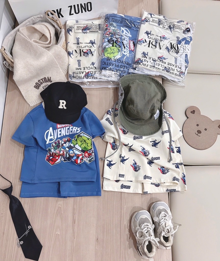 SET 2 BỘ CỘC TAY AVENGERS TONE XANH DƯƠNG BÉ TRAI