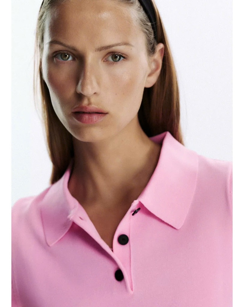 ÁO LEN POLO HỒNG CỘC TAY NỮ