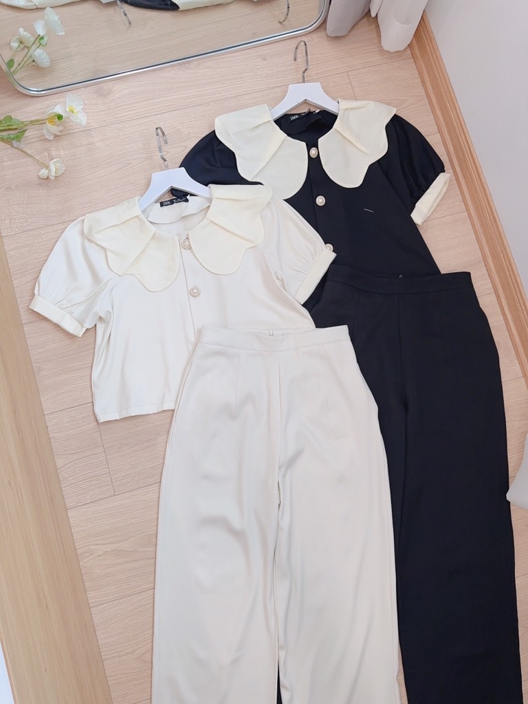 SET BỘ PHỐI CỔ TƠ HOA QUẦN SUÔNG(155k xả)