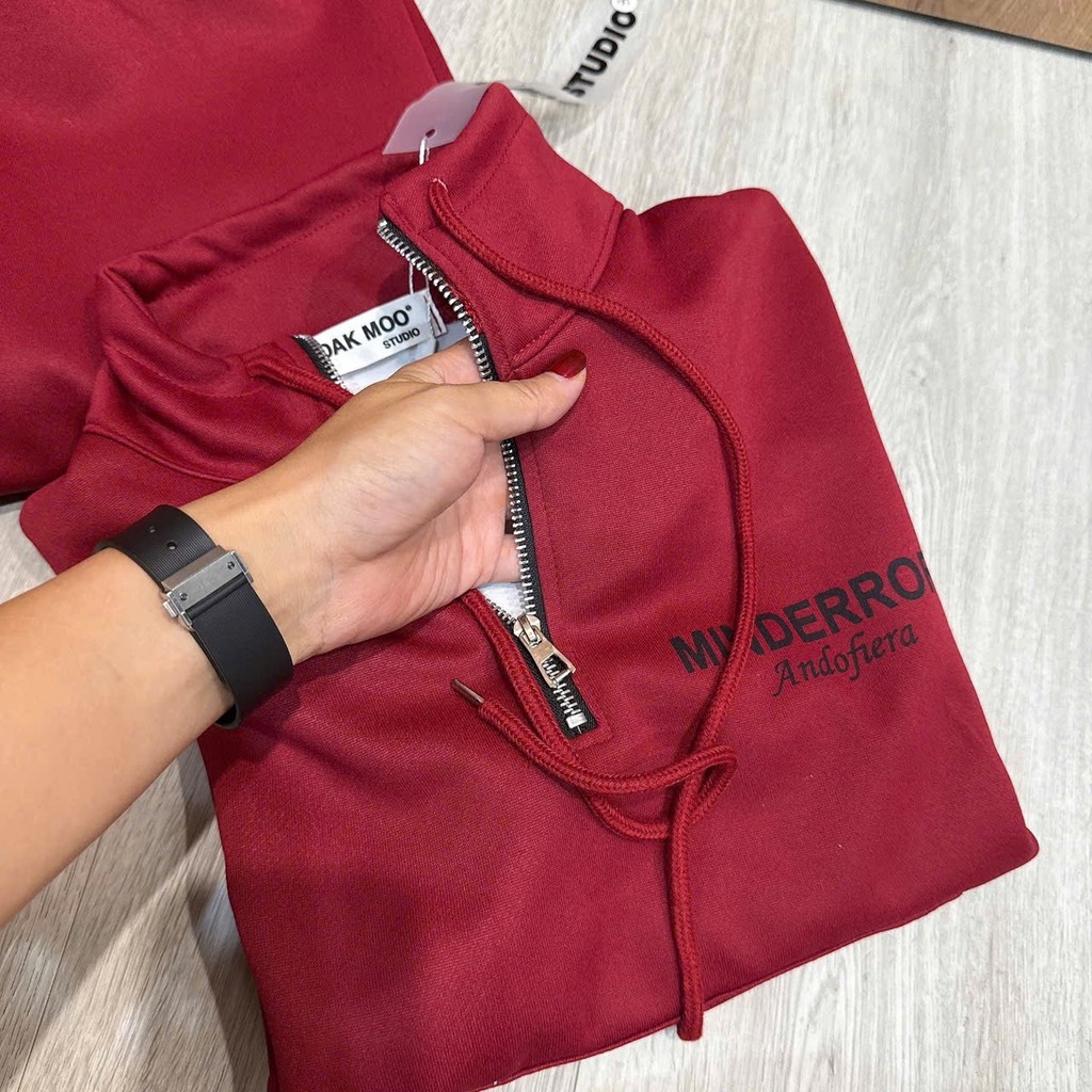 SET NỈ 2 DA ĐỎ CỔ KÉO KHOÁ NỮ THU ĐÔNG