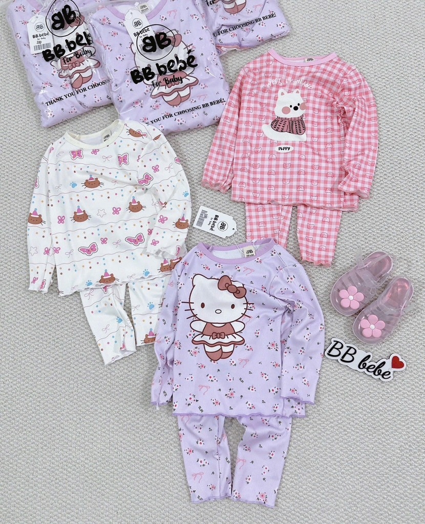 SET 3 BỘ DÀI KITTY TĂM KẺ HỒNG TÍM BÉ GÁI