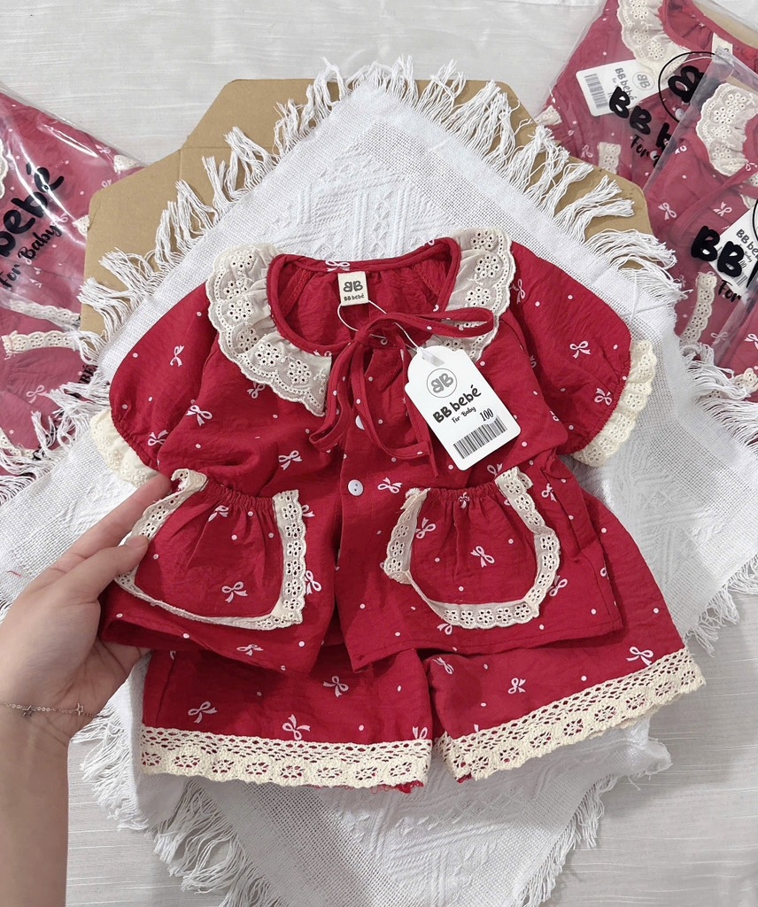 SET BỘ CỘC BÈO HOMEWEAR ĐỎ BÉ GÁI SẴN (SALE 49k)