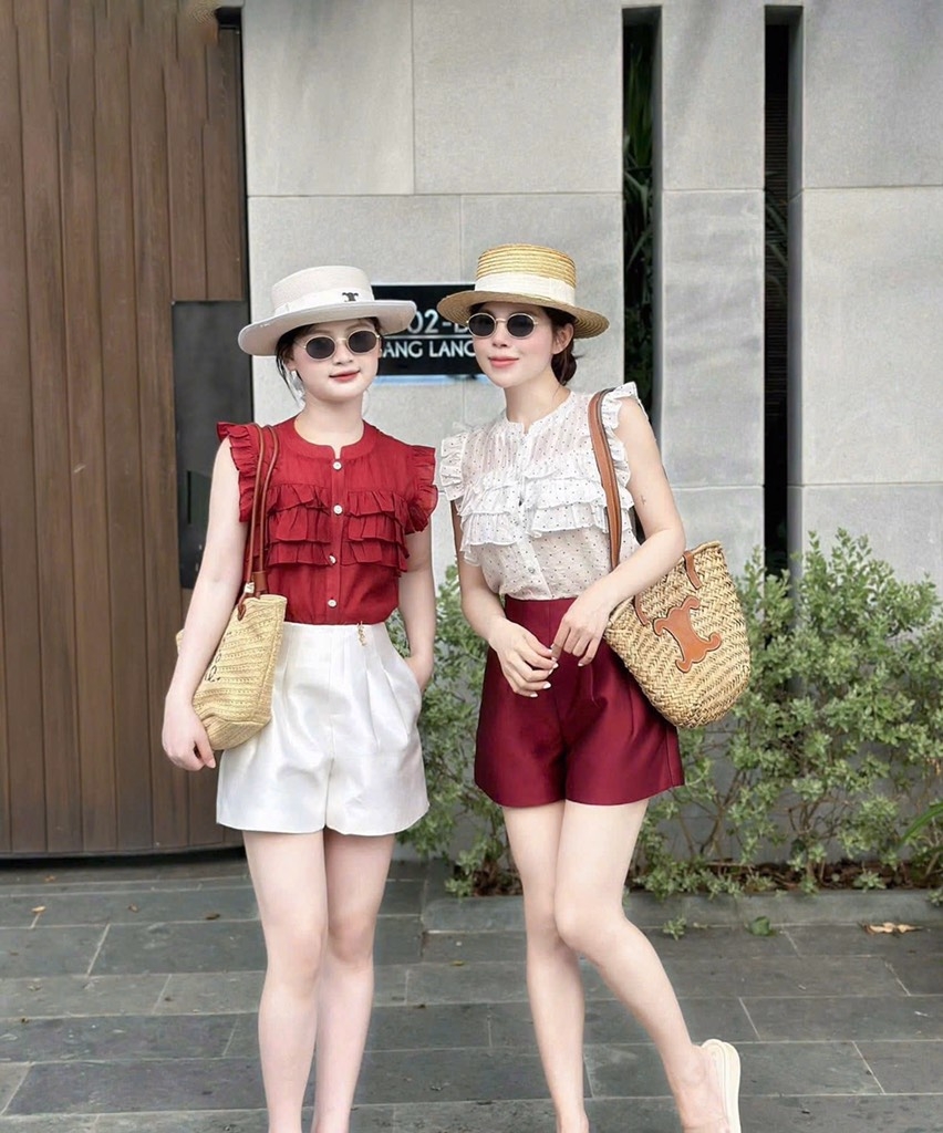 SET ÁO PHỐI BÈO 2 MÀU KÈM QUẦN SHORT TAFFTA NỮ