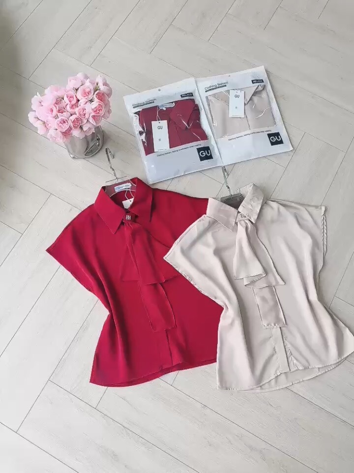 ÁO SƠ MI GU TAY LIỀN MIX NƠ CỔ NỮ(XẢ 85k)