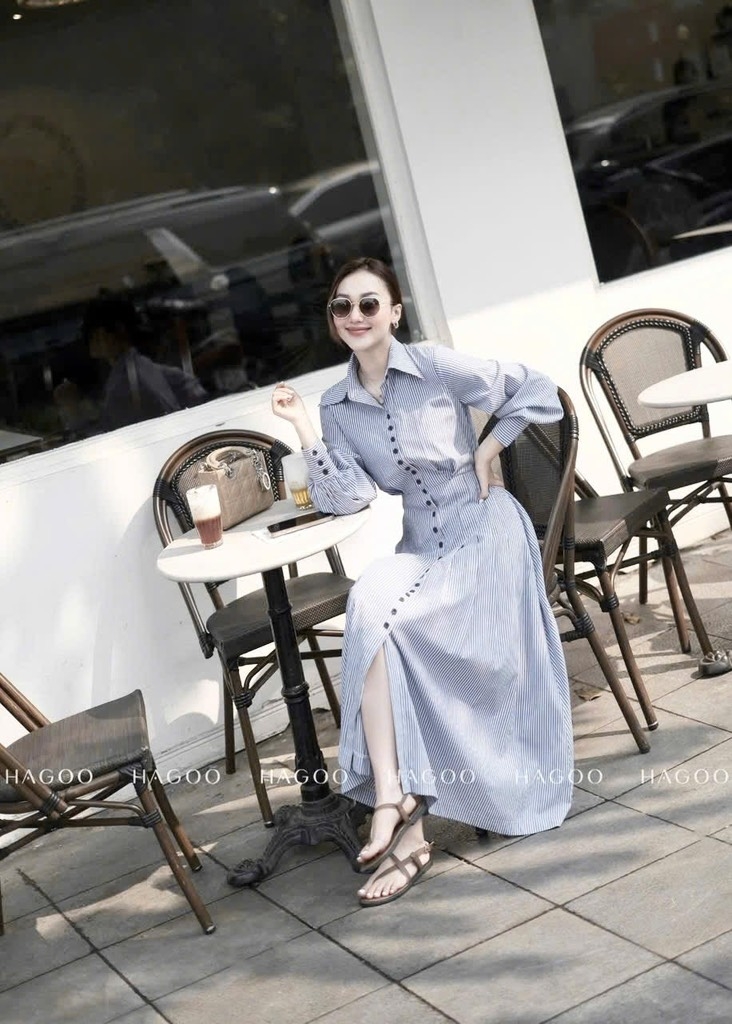 VÁY KẺ LI DỌC DÁNG DÀI NỮ