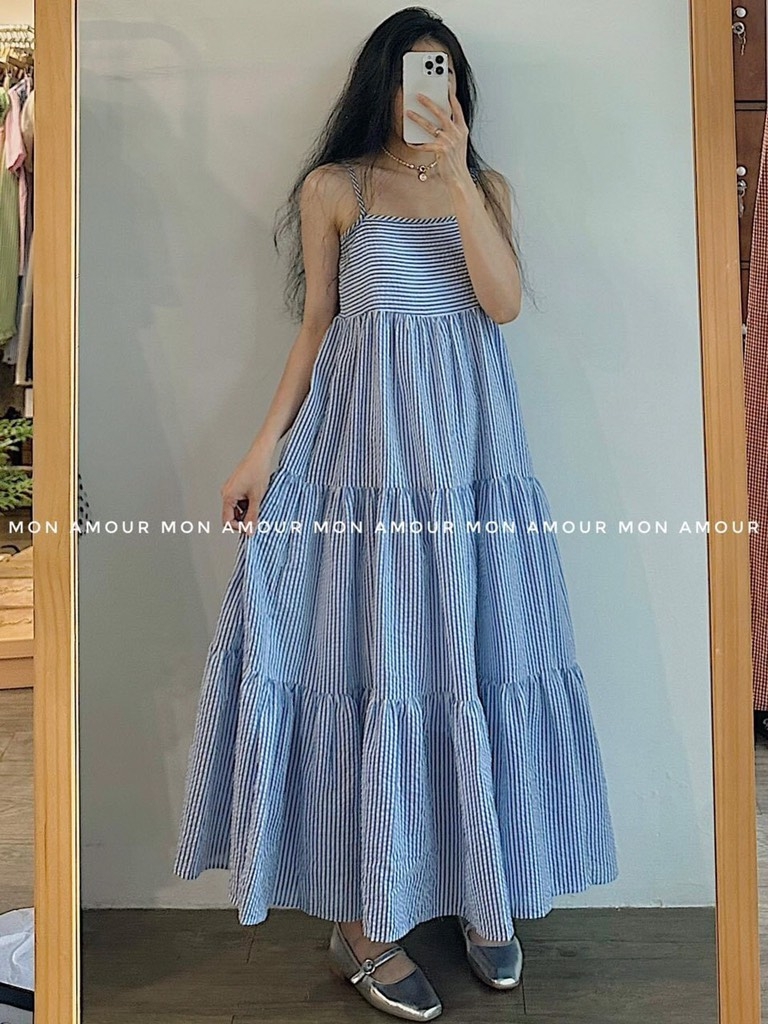 VÁY 2S MAXI KẺ SIU HOT (Xả 60k)