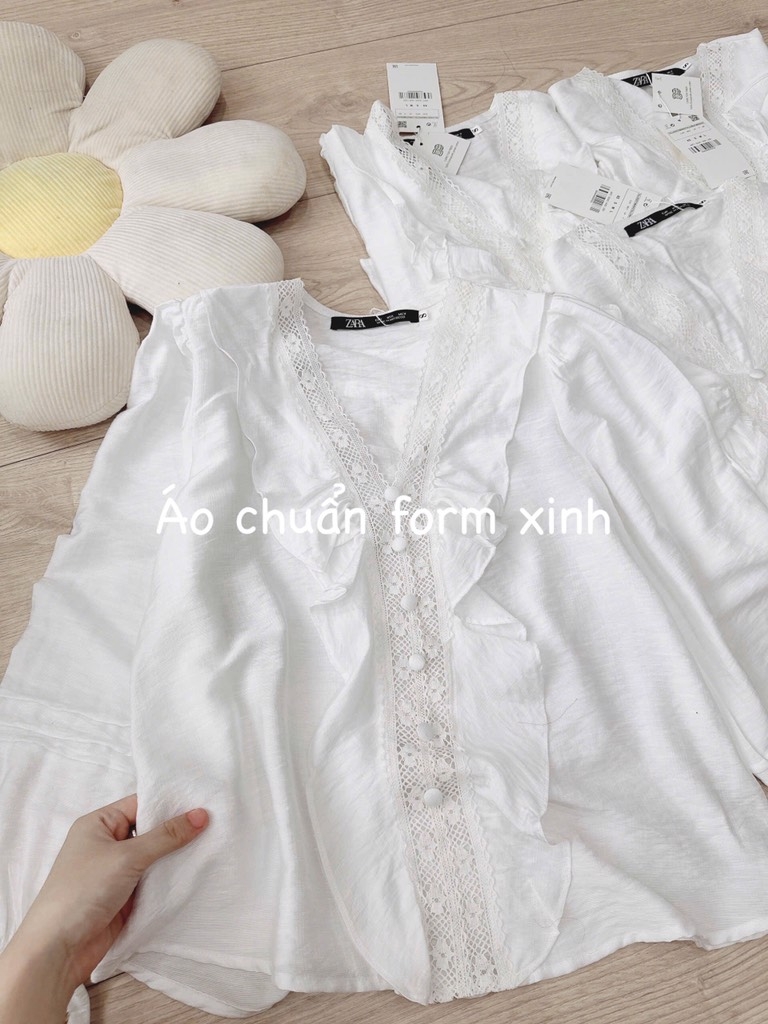 ÁO BÈO PHỐI REN CÚC BỌC LI TAY NỮ SẴN(SALE 79k)
