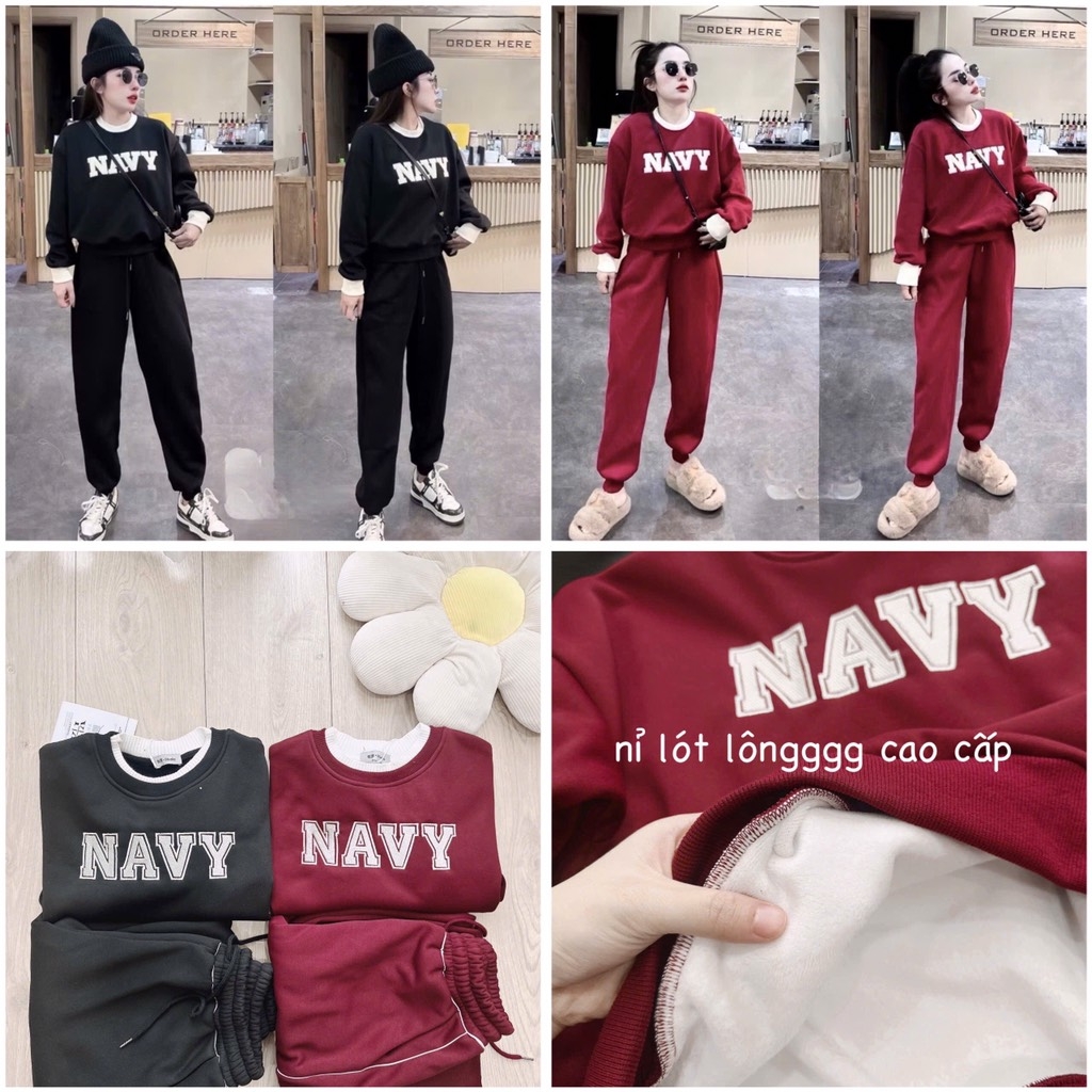 SET NỈ LÓT LÔNG NAVY PHỐI LEN HÀNG QC NỮ THU ĐÔNG SẴN (SALE 199k)