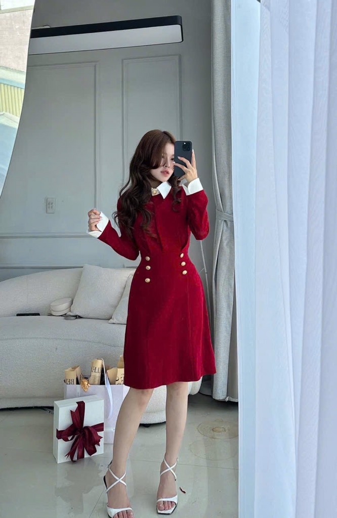 VÁY PHỐI CÚC ĐỒNG LY CHIẾT NỮ THU ĐÔNG SẴN (SALE 123K)