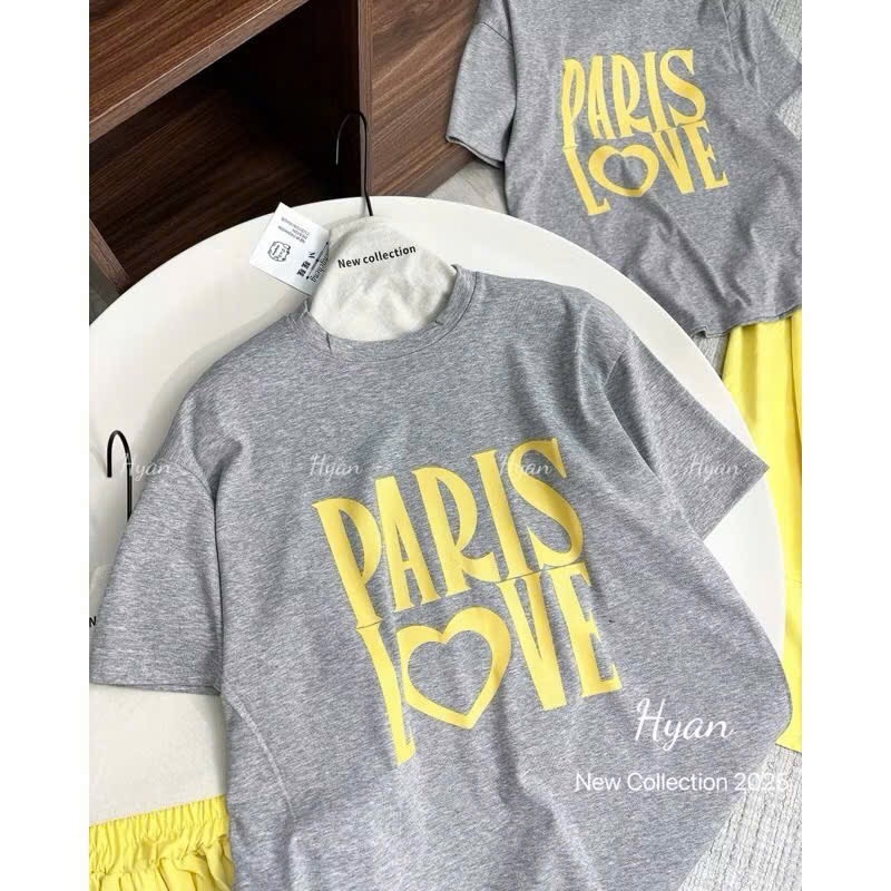 SET ÁO COTTON XÁM PARIS LOVE CHÂN VÁY VÀNG NỮ