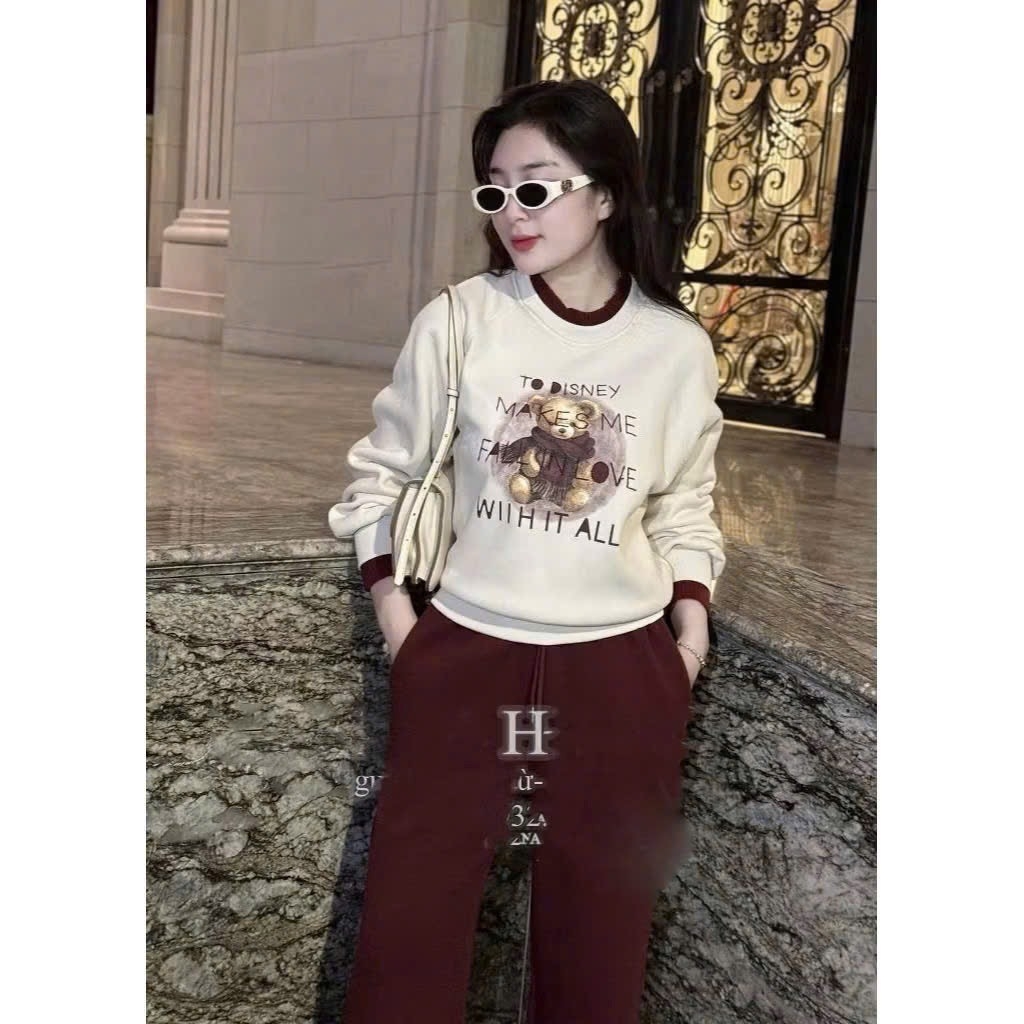 SET BỘ NỈ GẤU ÁO TRẮNG QUẦN ĐỎ NỮ