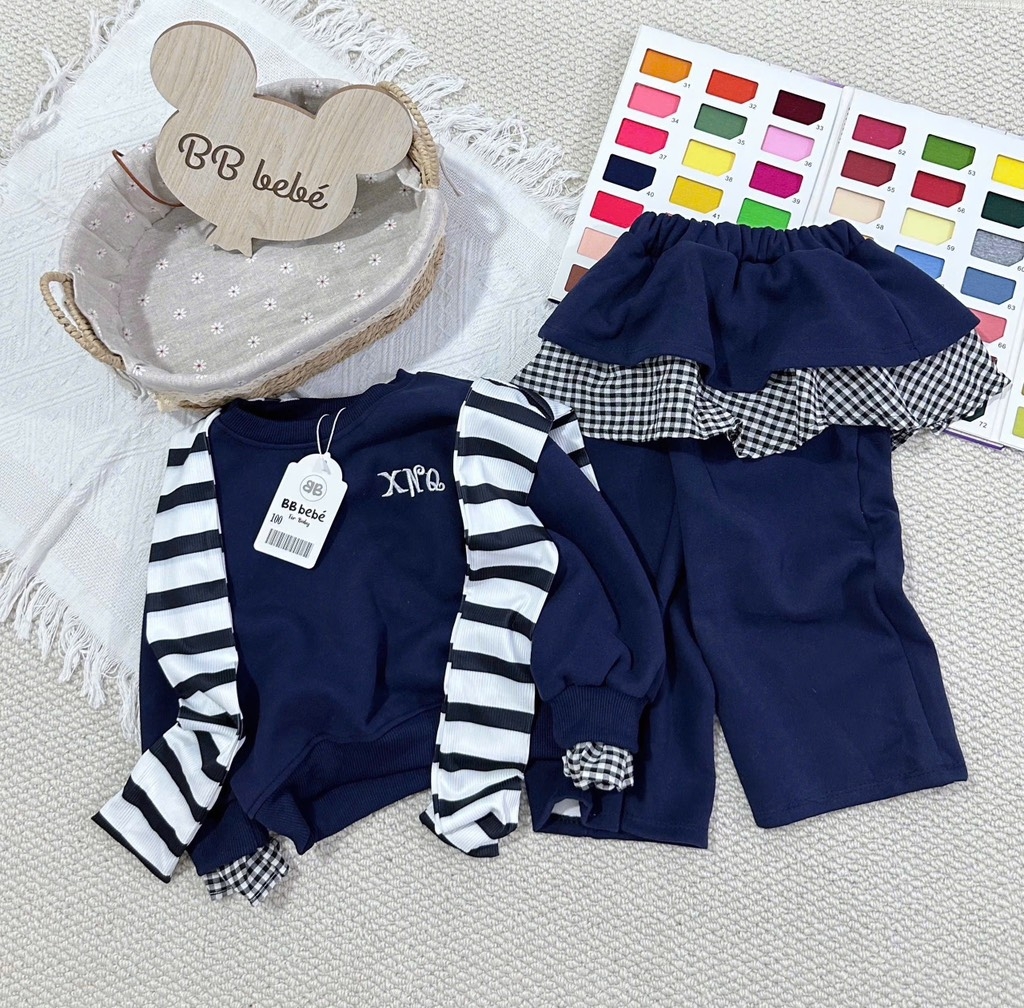SET BỘ NỈ 2 DA KÈM KHĂN BÉ GÁI MÀU THAN