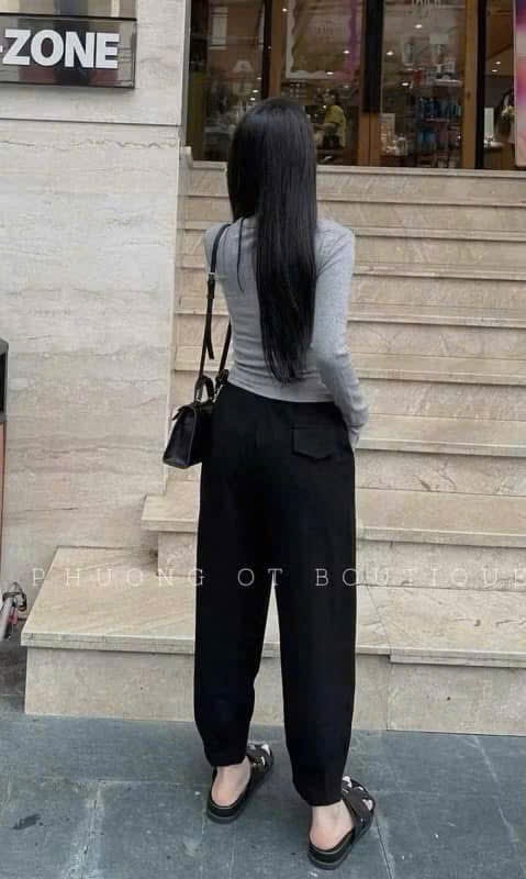 QUẦN BAGGY ĐEN TÚI NẮP NỮ SẴN