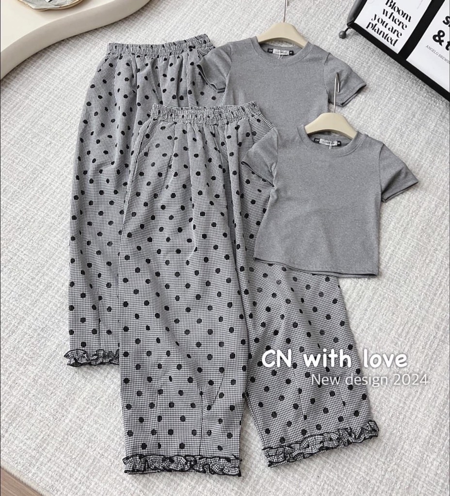SET ÁO TĂM PHỐI QUẦN CHẤM BI NỮ