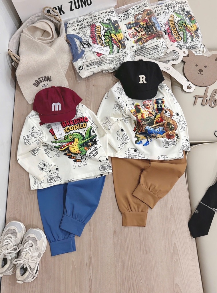 SET 2 BỘ DÀI CÁ SẤU QUẦN DƯƠNG NÂU BÉ TRAI SẴN