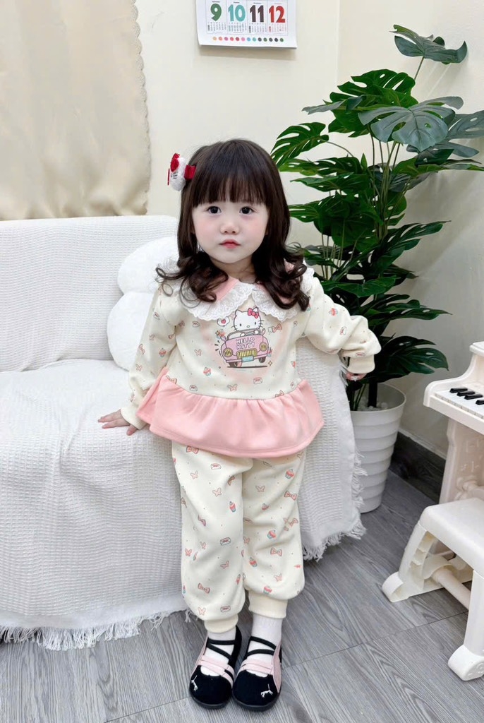 BỘ NỈ 2 DA HELLOKITTY BÉ GÁI