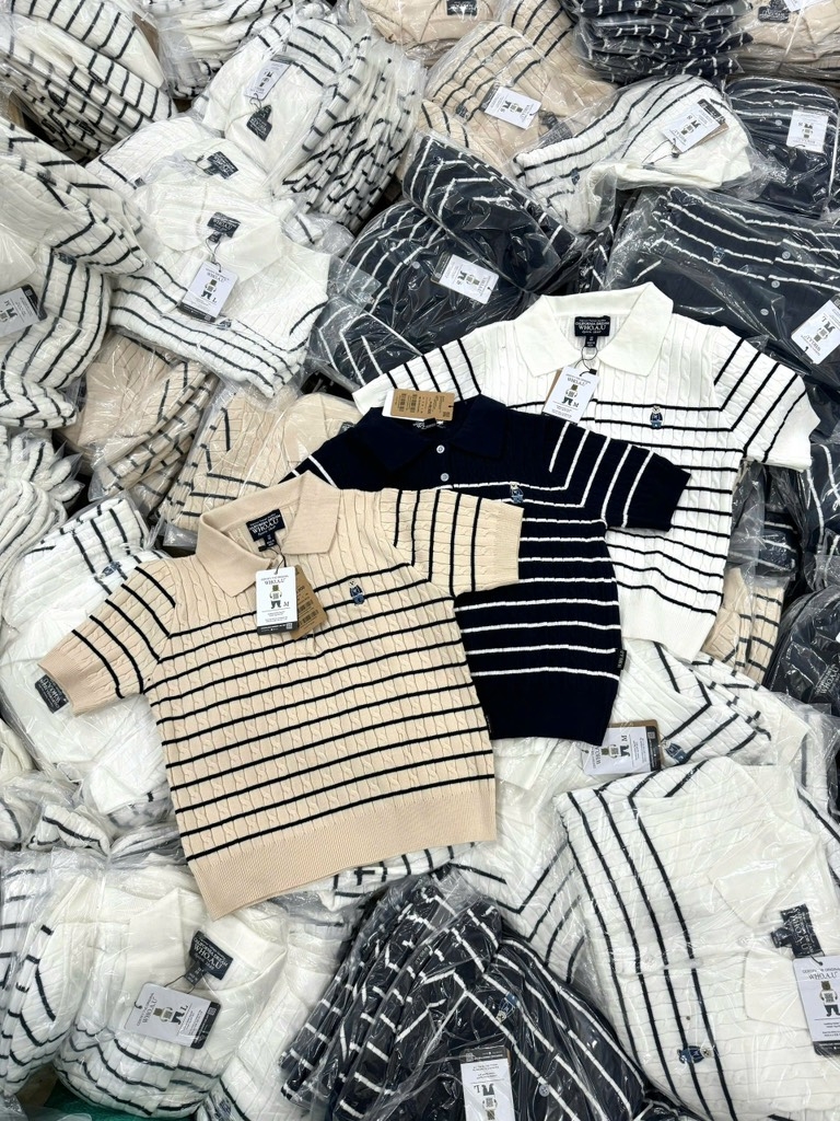 ÁO LEN KẺ THÊU GẤU CỘC TAY NỮ SẴN (SALE 95k)