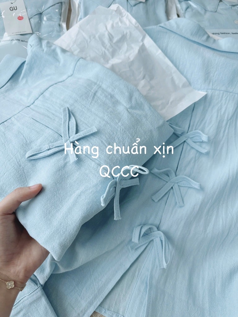 ÁO SƠ MI GU ĐÍNH NƠ SAU NỮ SẴN