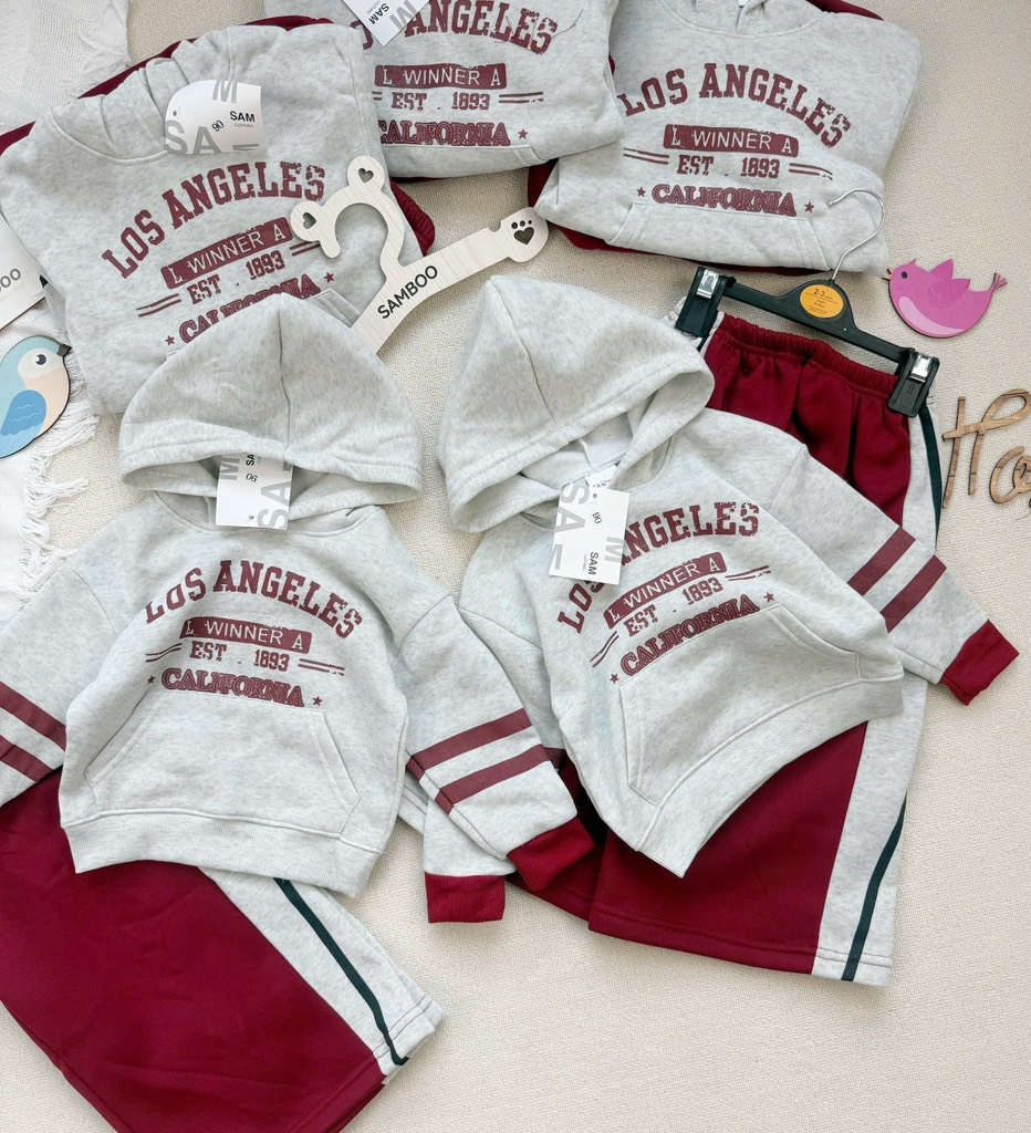 SET BỘ DÀI NỈ LOS ANGELES ÁO XÁM QUẦN ĐỎ BÉ TRAI