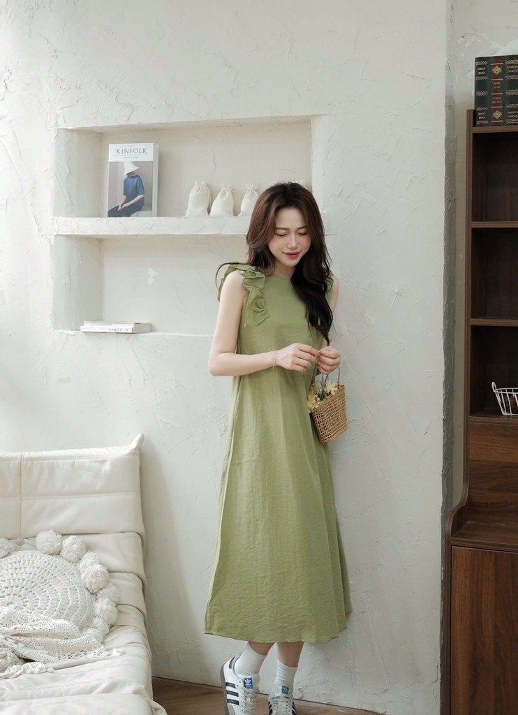 VÁY SUÔNG TAY BÈO XANH CỐM NỮ SẴN