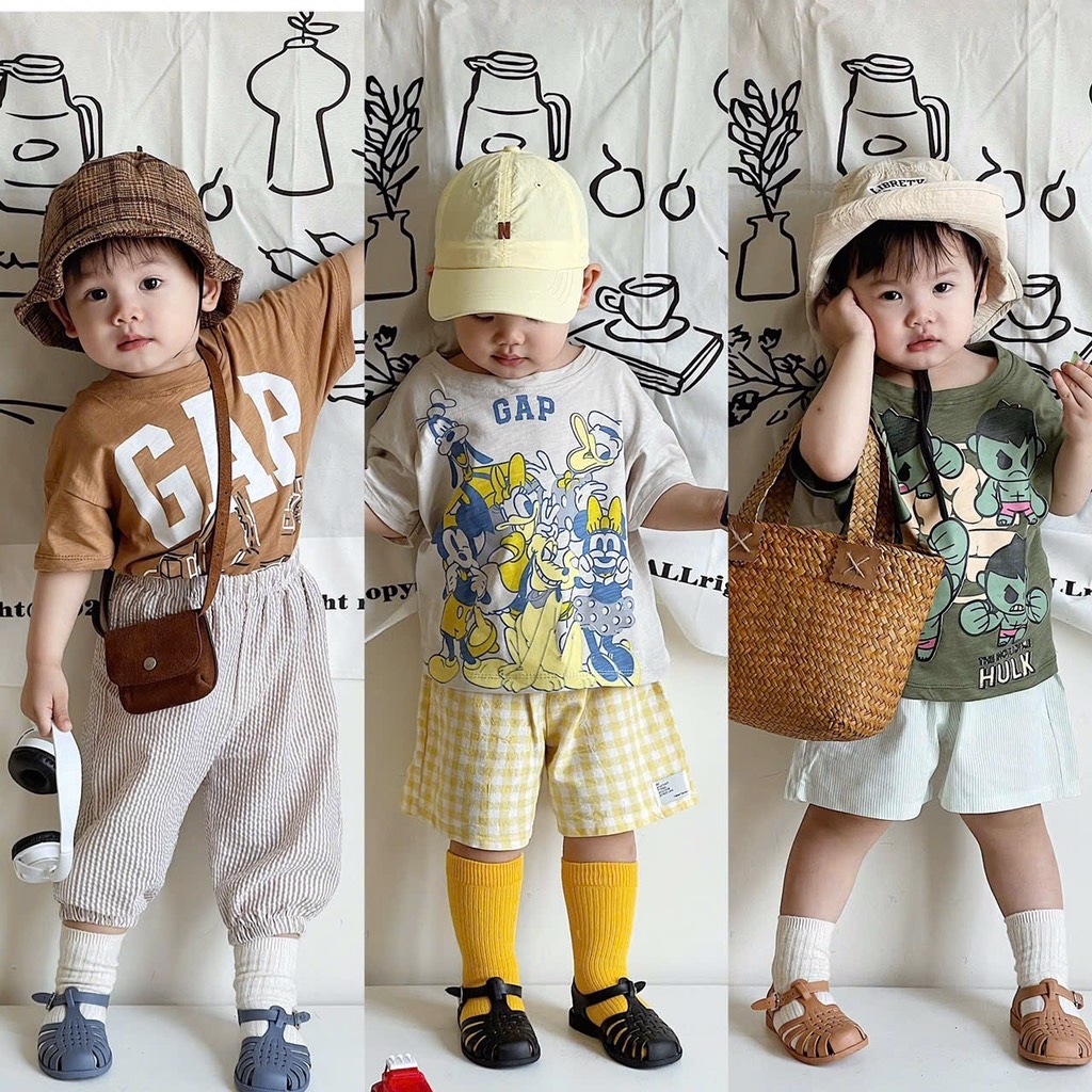 SET 3 ÁO GAP TONE MÀU XÁM RÊU NÂU BÉ TRAI SẴN( xả 69k)