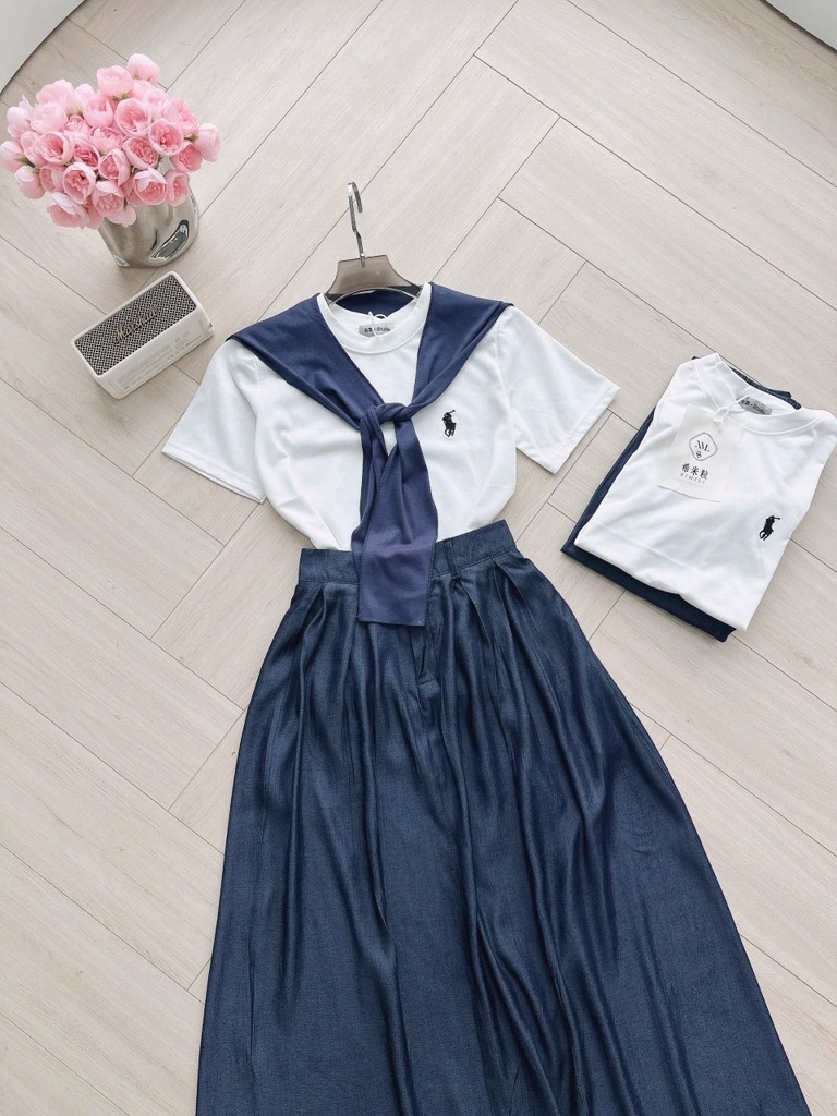 SET CHÂN VÁY LY PHỐI ÁO CT KÈM KHĂN QUÀNG NỮ