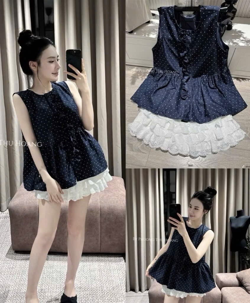 SET ÁO CHẤM BI CHÂN VÁY TRẮNG NỮ